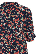 Load image into Gallery viewer, ICHI Flower Print Short Sleeve Blouse - Total Eclipse Multi Aop
