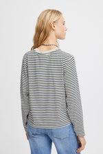 Load image into Gallery viewer, ICHI Breton Stripe Long Sleeve Top -  Total Eclipse
