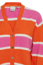 Load image into Gallery viewer, ICHI Multistriped V-Neck Heart Button Up Cardigan - Persimmon Orange
