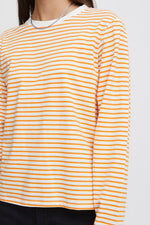 Load image into Gallery viewer, ICHI Breton Stripe Long Sleeve Top -   Cloud Dancer/Orange Stripe
