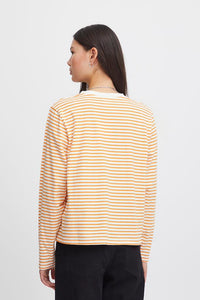 ICHI Breton Stripe Long Sleeve Top -   Cloud Dancer/Orange Stripe