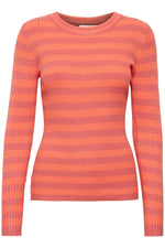 Load image into Gallery viewer, ICHI Ribbed Stripe Long Sleeve Top - Mineral Red

