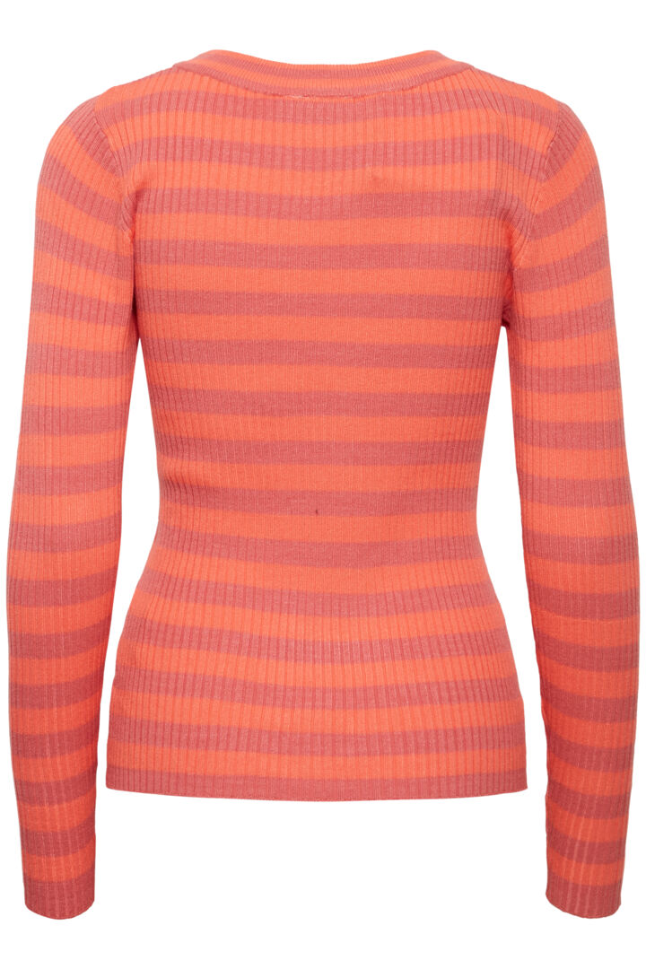 ICHI Ribbed Stripe Long Sleeve Top - Mineral Red