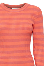 Load image into Gallery viewer, ICHI Ribbed Stripe Long Sleeve Top - Mineral Red
