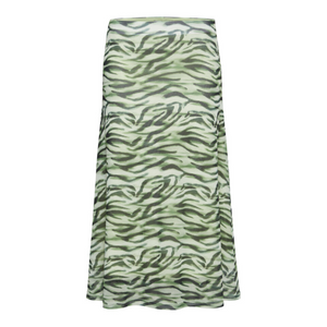 ICHI Animal Zebra Print Midi Skirt - Green Tea