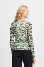 Load image into Gallery viewer, ICHI Animal Zebra Print Top - Green Tea
