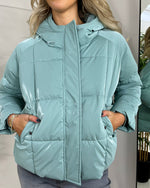 Load image into Gallery viewer, Sisley Glossy Padded Puffer Jacket - Light Blue
