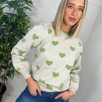 Load image into Gallery viewer, ICHI Heart Pullover Jumper -  Oatmeal W. Green
