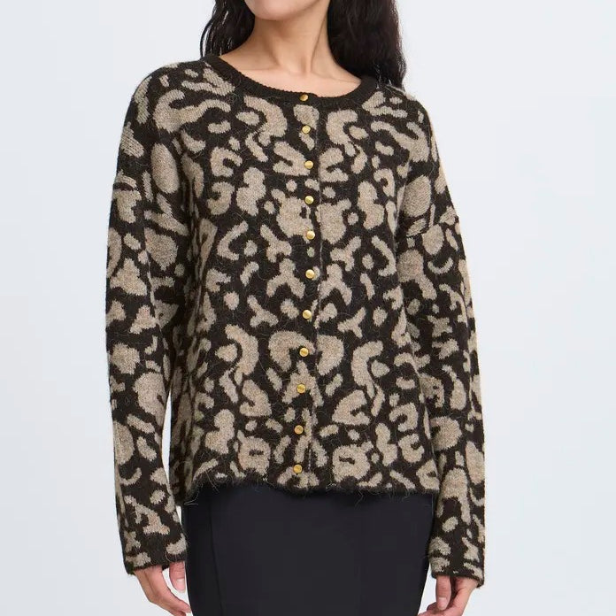 Ichi Animal Print Cardigan
