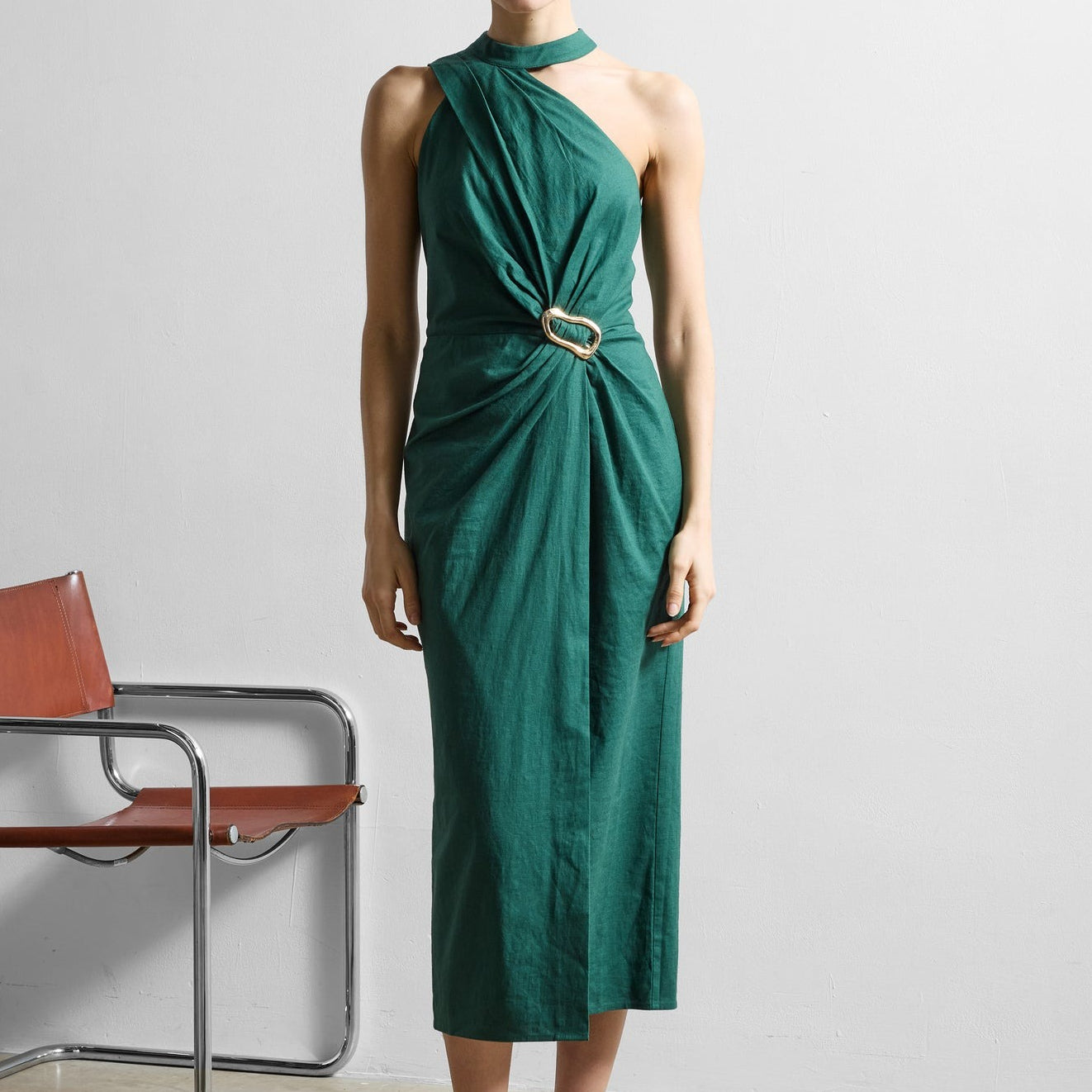 French Connection Aspen Linen Blend Halter Dress