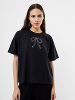 Load image into Gallery viewer, Pearl Hotfix Bow Short Sleeve T Shirt
