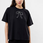 Load image into Gallery viewer, Pearl Hotfix Bow Short Sleeve T Shirt
