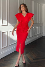 Load image into Gallery viewer, Katniss Statement Sleeve Pleat Detail Midi Dress
