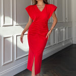 Load image into Gallery viewer, Katniss Statement Sleeve Pleat Detail Midi Dress
