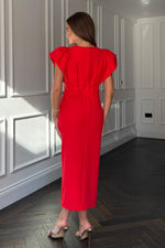 Load image into Gallery viewer, Katniss Statement Sleeve Pleat Detail Midi Dress
