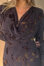 Load image into Gallery viewer, Remington Floral Cowl Neck Midi Dress Brown
