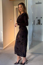 Load image into Gallery viewer, Remington Floral Cowl Neck Midi Dress Brown
