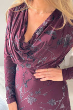 Load image into Gallery viewer, Remington Floral Cowl Neck Midi Dress Wine
