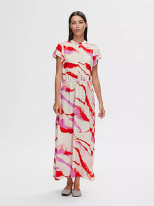 Selected Femme Marble Short Sleeve Ankle Dress - Cradle Pink