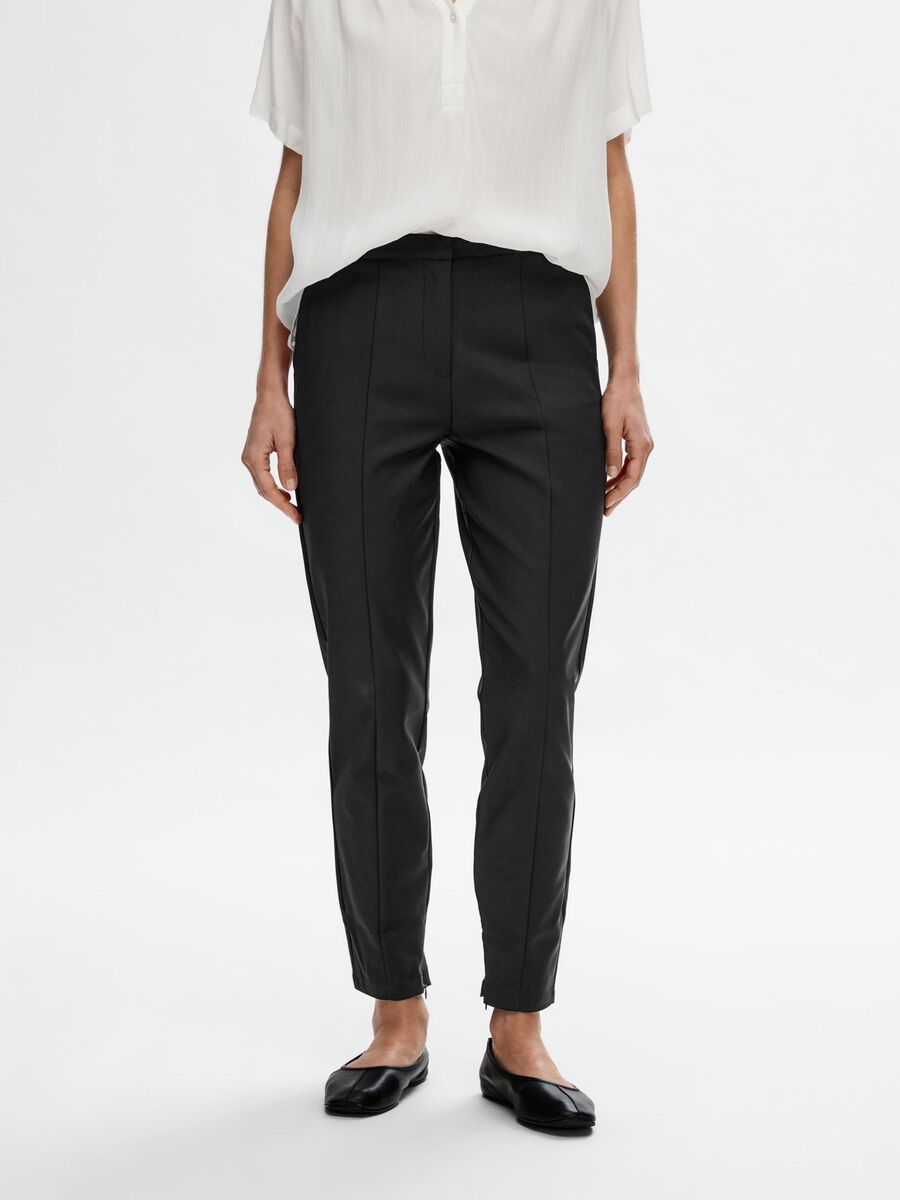Selected Femme Cropped Slim Fit Trousers - Black