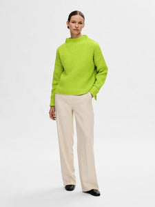 Selected Femme Funnel Neck Chunky Knit Jumper - Lime Green