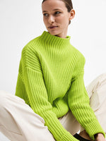 Load image into Gallery viewer, Selected Femme Funnel Neck Chunky Knit Jumper - Lime Green
