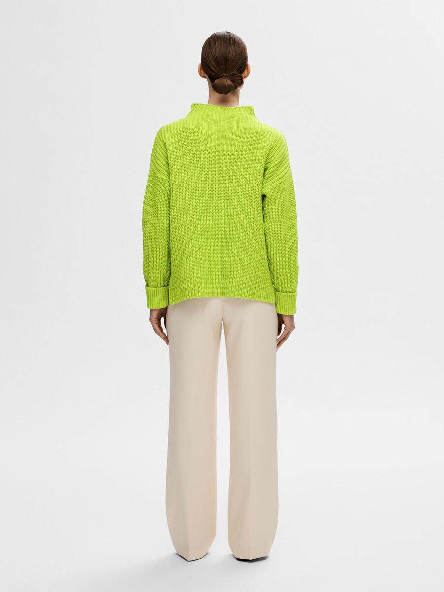 Selected Femme Funnel Neck Chunky Knit Jumper - Lime Green