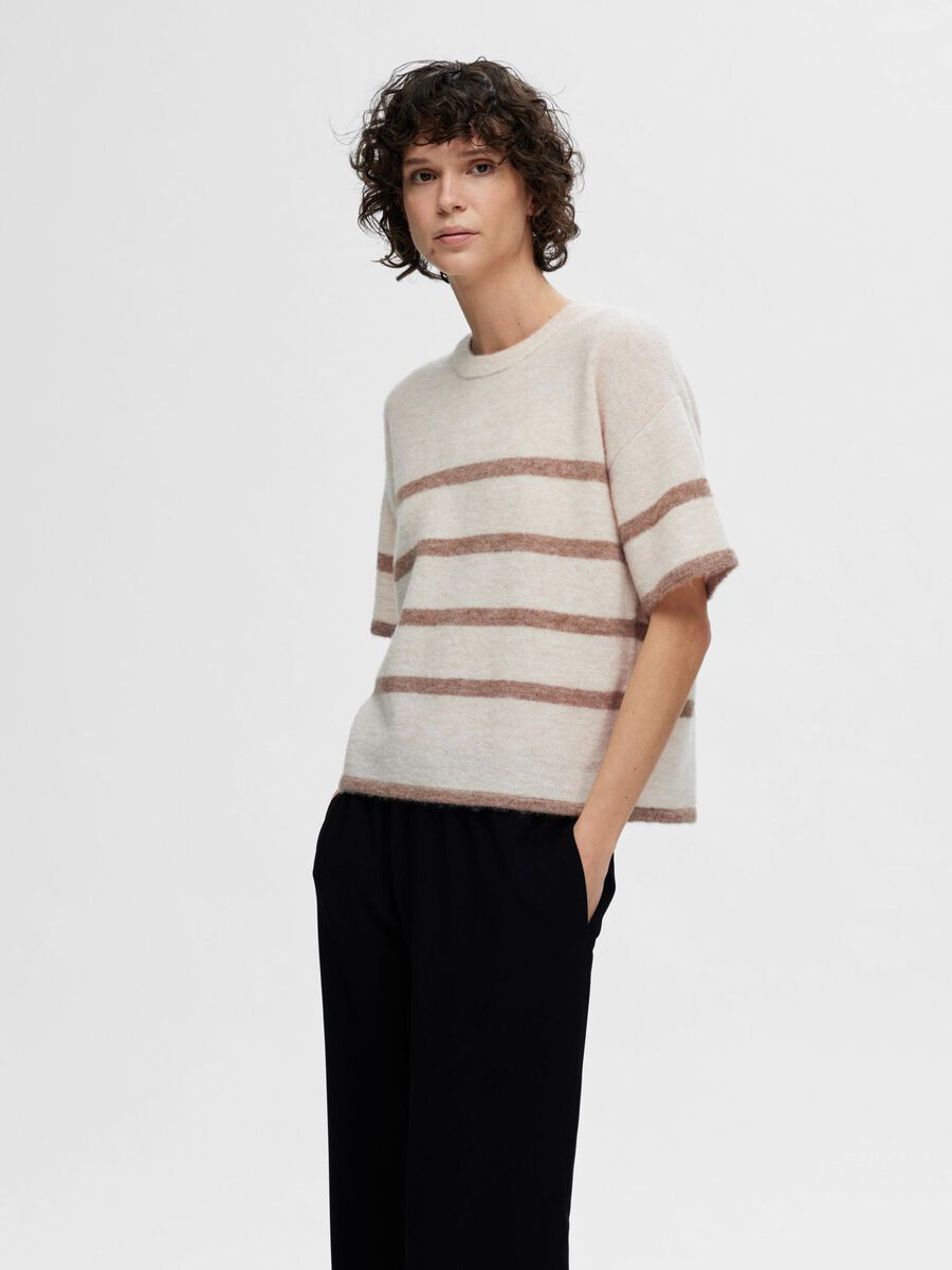 Selected Femme Short Sleeved Knitted Top - Birch