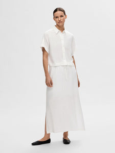 Selected Femme Cropped Linen Shirt - Snow White