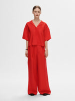 Load image into Gallery viewer, Selected Femme Linen Blend High-Waisted Wide-Leg Trousers - Flame Scarlet
