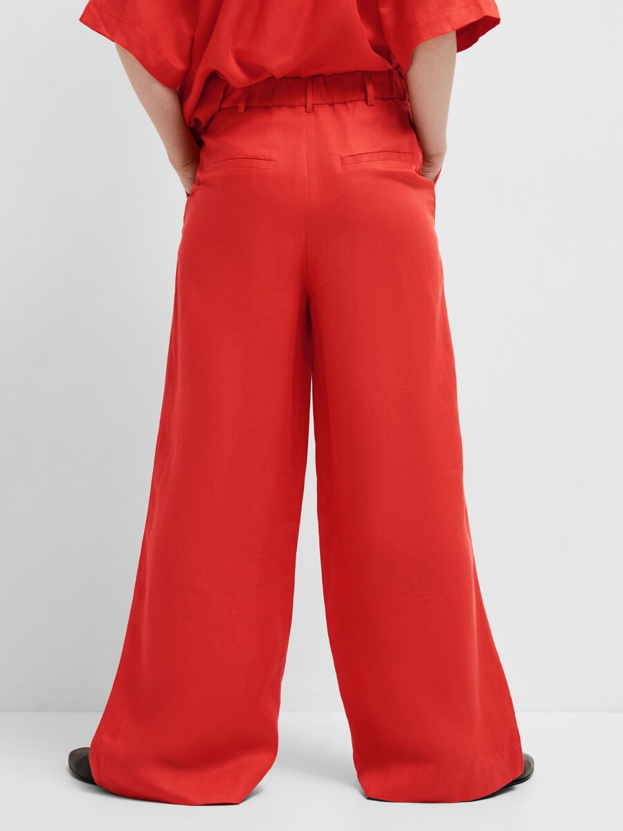 Selected Femme Linen Blend High-Waisted Wide-Leg Trousers - Flame Scarlet