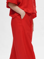Load image into Gallery viewer, Selected Femme Linen Blend High-Waisted Wide-Leg Trousers - Flame Scarlet
