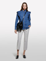 Load image into Gallery viewer, Sisley Ruffled Shoulder Denim Shirt
