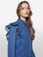 Load image into Gallery viewer, Sisley Ruffled Shoulder Denim Shirt
