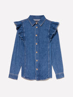 Load image into Gallery viewer, Sisley Ruffled Shoulder Denim Shirt
