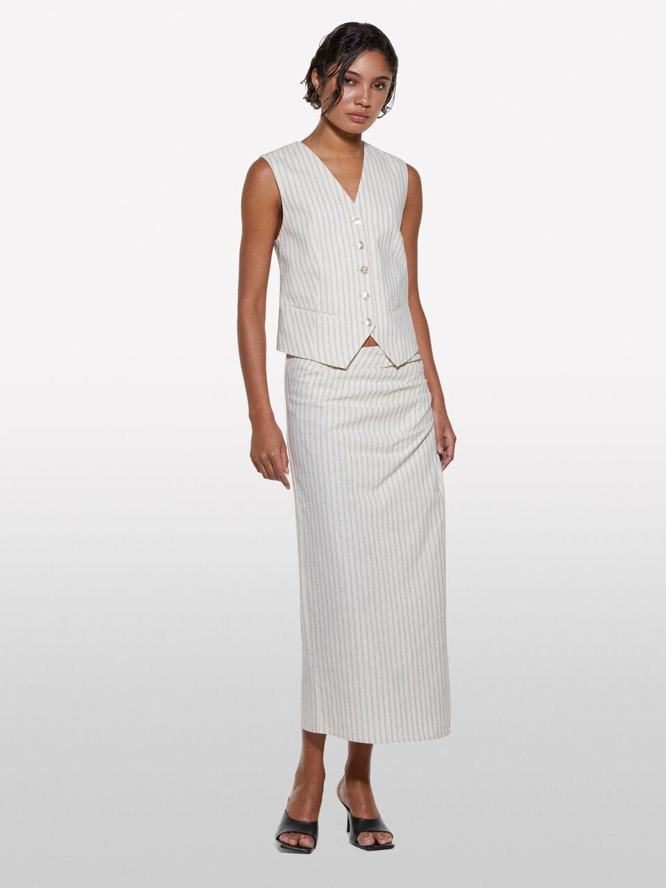 Sisley Stripe Linen Midi Skirt