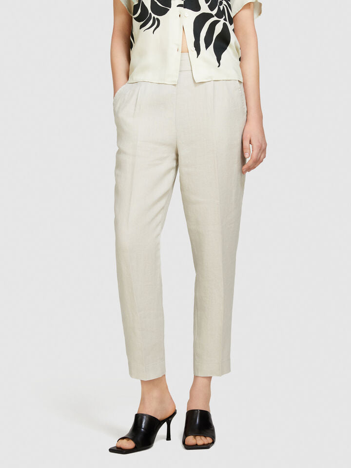 Sisley 100% Linen Tapered Trousers - Beige