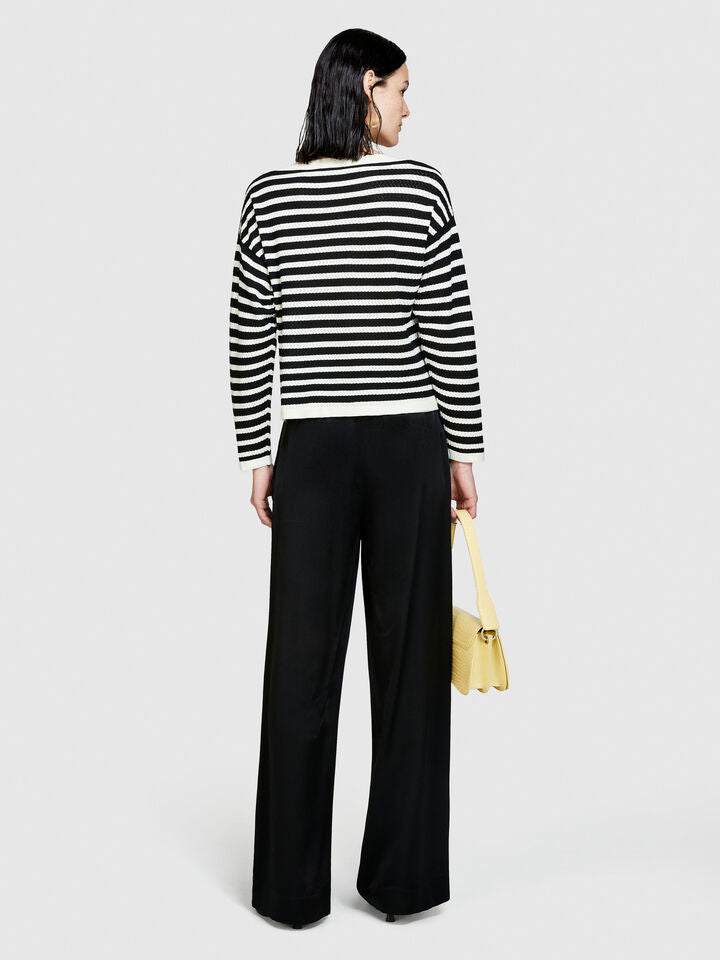 Sisley Sweater With Two Tone Stripes - Black/White