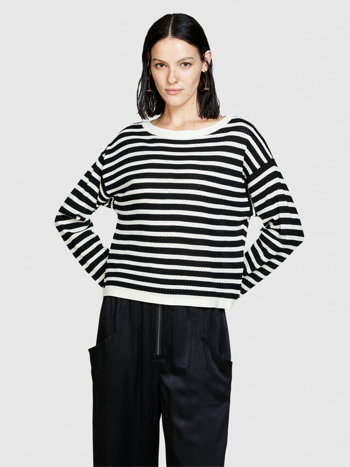 Sisley Sweater With Two Tone Stripes - Black/White