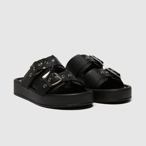 Sisley 100% Leather Buckle Sandals - Black