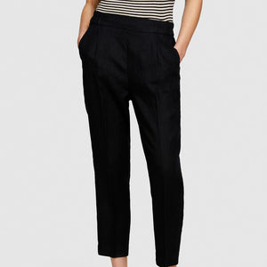 Sisley 100% Linen Tapered Trousers - Black