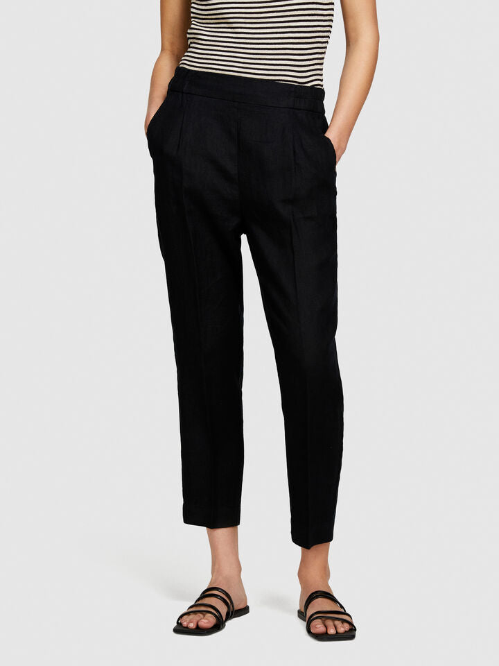 Sisley 100% Linen Tapered Trousers - Black