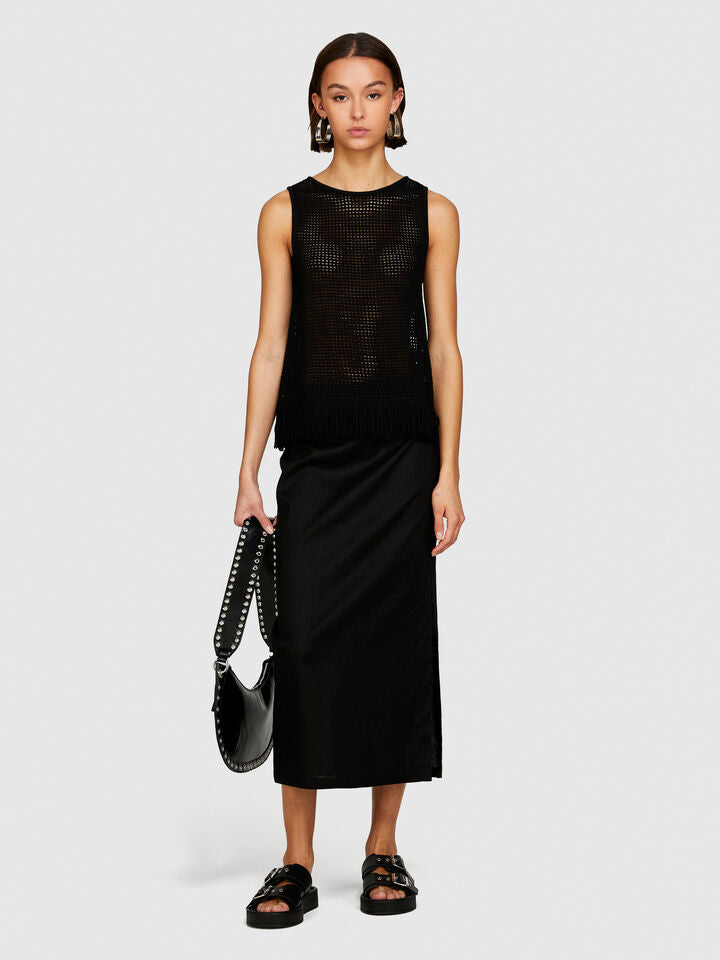 Sisley Perforated Tank Top With Fringe - Black