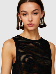 Sisley Perforated Tank Top With Fringe - Black