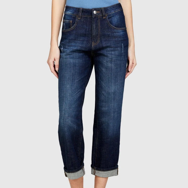 Sisley Regular Fit Manhattan Jeans With Cuff - Dark Blue