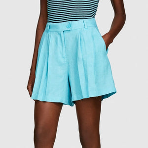 Sisley 100% Linen Shorts - Turquoise