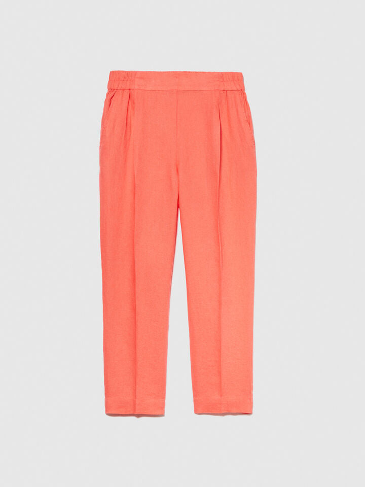 Sisley 100% Linen Tapered Trousers - Coral