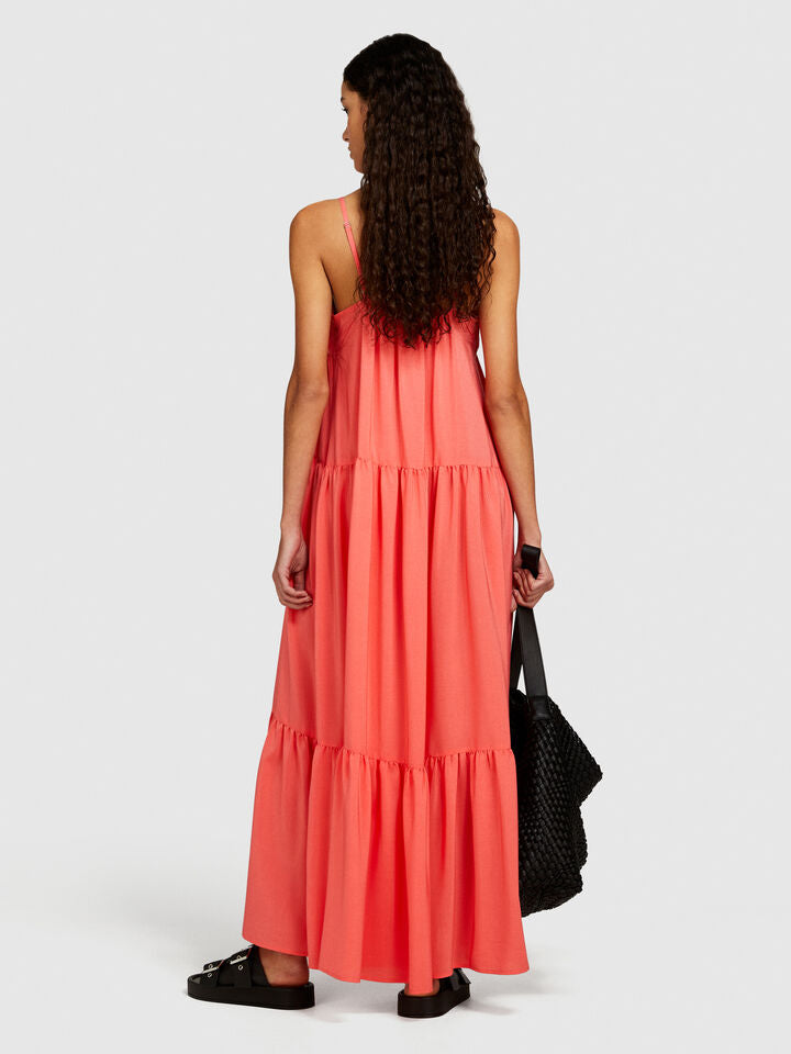 Sisley Long Ruffle Dress - Coral