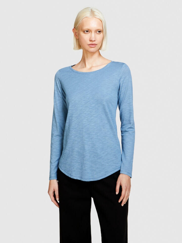 Sisley Long Sleeve Cotton T-Shirt - Light Blue