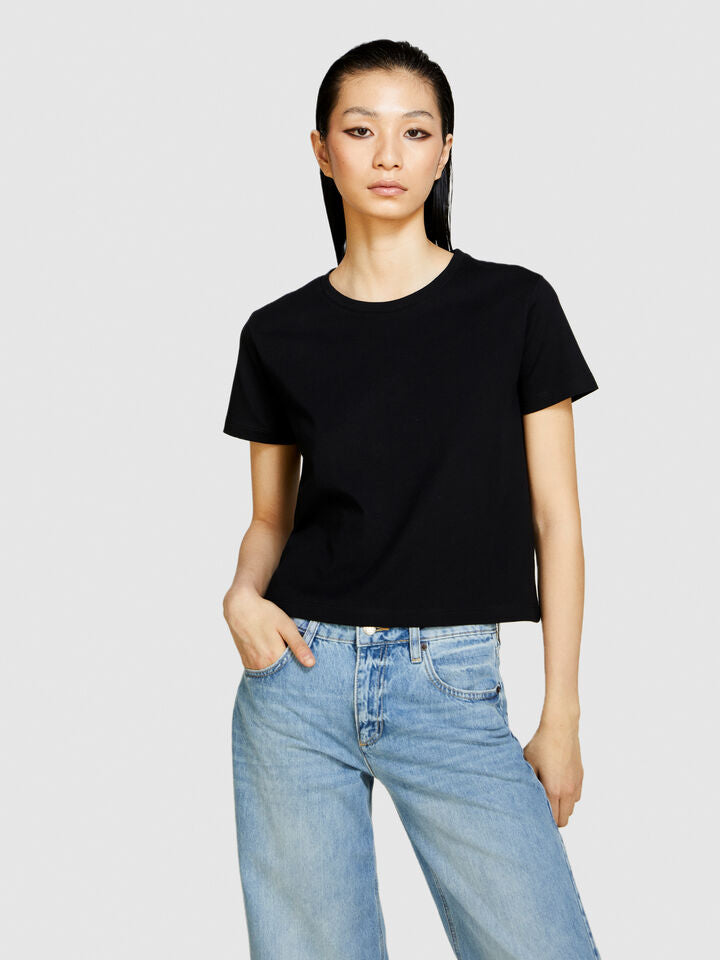 Sisley Boxy Fit Cotton T-Shirt - Black